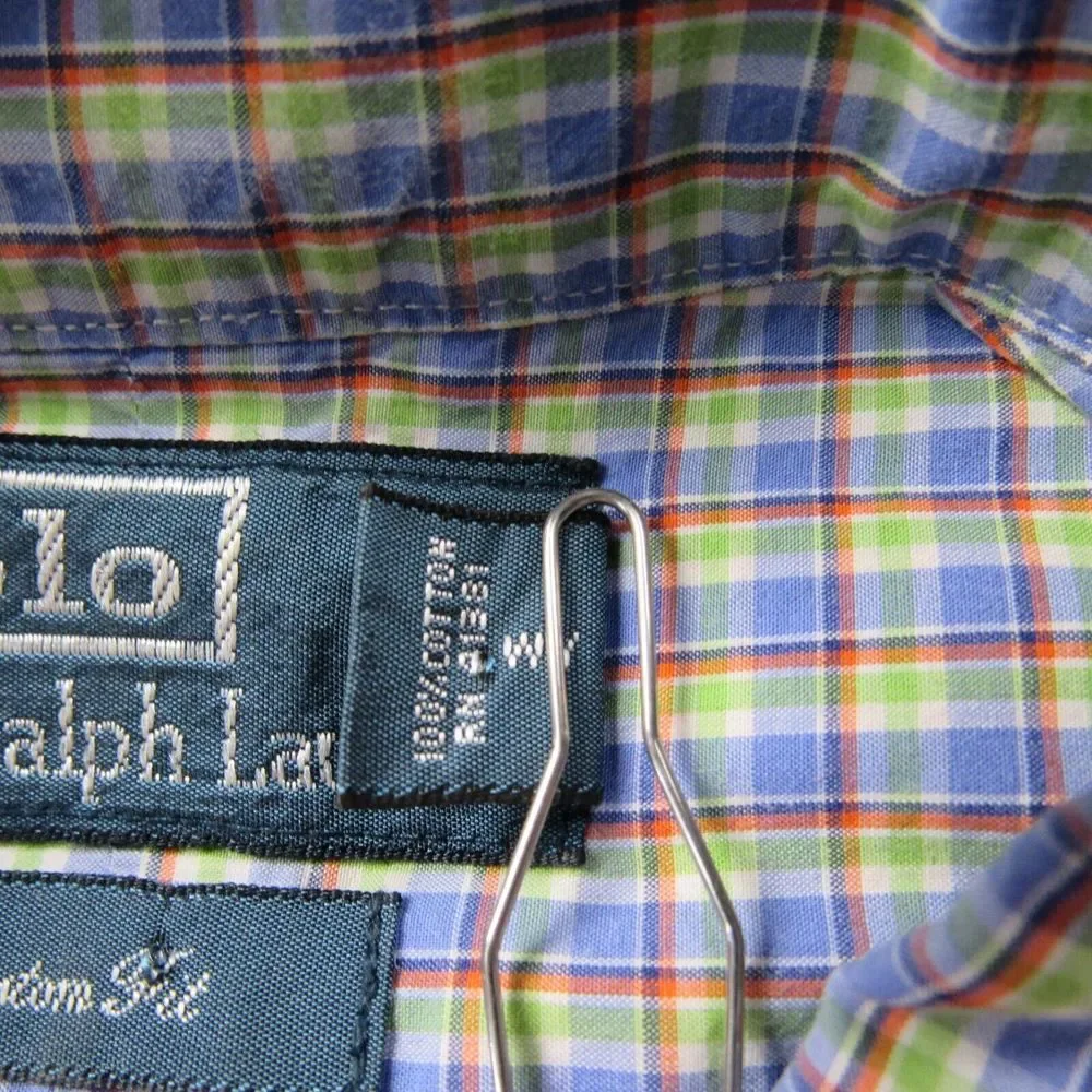 Polo Ralph Lauren Shirt Men Extra Large Blue Green Red Plaid No Pony Logo Custom